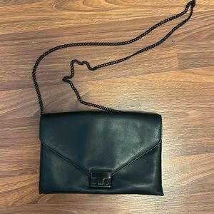 Loeffler Randell Black Crossbody envelope bag with black chain EUC